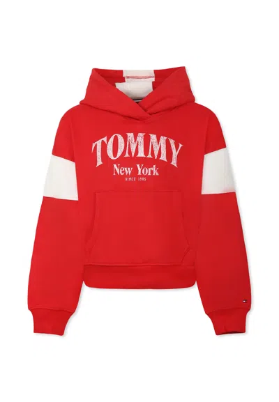 Tommy Hilfiger Kids' Red Crop Sweatshirt For Girl With Logo