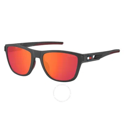 Tommy Hilfiger Red Rectangular Men's Sunglasses Th 1951/s 04wc/b8 56 In Red   /   Red. / Grey
