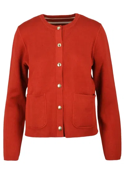 Tommy Hilfiger Red Reversible Crewneck Cardigan In Multi