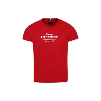 Tommy Hilfiger Kids' Red T-shirt For Boy With White Logo