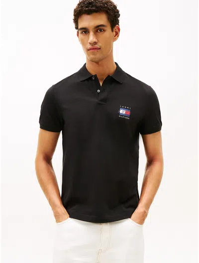 Tommy Hilfiger Regular Fit 1985 Flag Graphic Pique Polo In Black