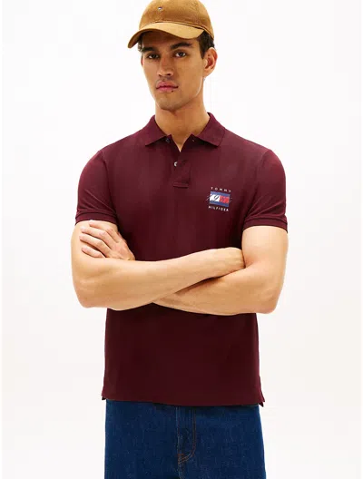 Tommy Hilfiger Regular Fit 1985 Flag Graphic Pique Polo In Burgundy