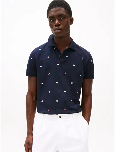 Tommy Hilfiger Regular Fit Allover Flag Polo In Navy