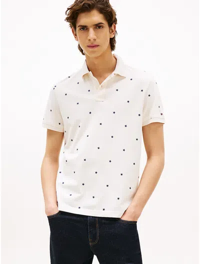 Tommy Hilfiger Regular Fit Allover Star Pique Polo In White
