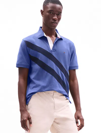 Tommy Hilfiger Regular Fit Banner Stripe Polo In Faded Indigo