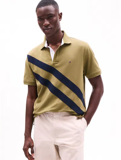 Tommy Hilfiger Regular Fit Banner Stripe Polo In Uniform Olive