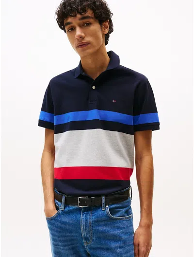 Tommy Hilfiger Regular Fit Block Stripe Polo In Blue