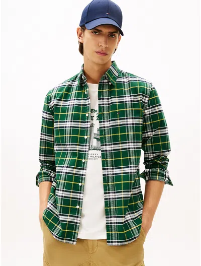 Tommy Hilfiger Regular Fit Check Brushed Oxford Shirt In Green