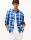 Tommy Hilfiger Regular Fit Check Print Linen Shirt In Blue Check