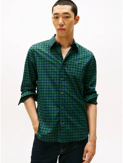 Tommy Hilfiger Regular Fit Check Stretch Poplin Shirt In Green
