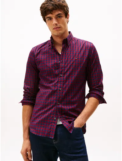 Tommy Hilfiger Regular Fit Check Stretch Poplin Shirt In Red