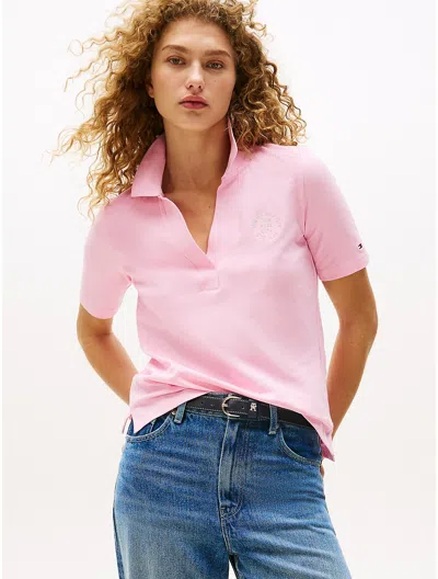 Tommy Hilfiger Regular Fit Circle Logo Stretch Polo In Pink