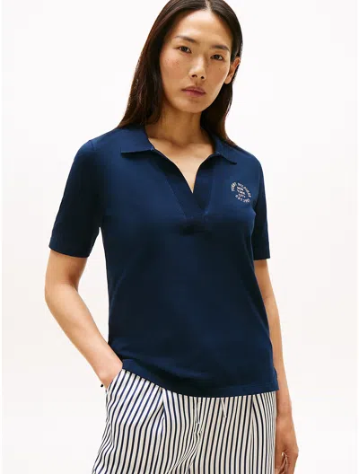 Tommy Hilfiger Regular Fit Circle Logo Stretch Polo In Blue