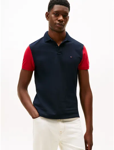 Tommy Hilfiger Regular Fit Colorblock Pique Polo In Blue