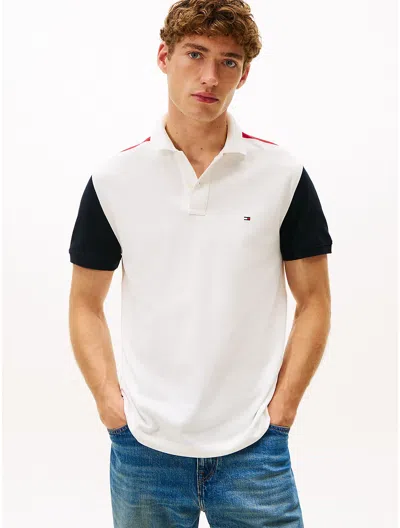 Tommy Hilfiger Regular Fit Colorblock Pique Polo In White