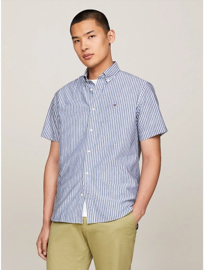 Tommy Hilfiger Regular Fit Cotton Linen Shirt In Anchor Blue / Optic White