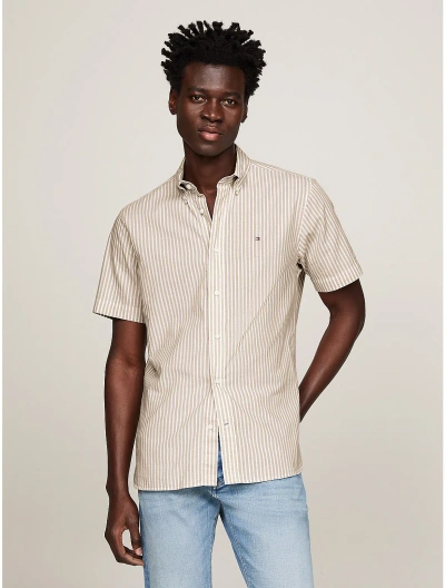 Tommy Hilfiger Regular Fit Cotton Linen Shirt In Beige / Optic White
