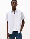 Tommy Hilfiger Regular Fit Cotton Linen Stripe Shirt In Breezy Blue/optic White