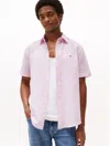 Tommy Hilfiger Regular Fit Cotton Linen Stripe Shirt In Classic Pink/optic White