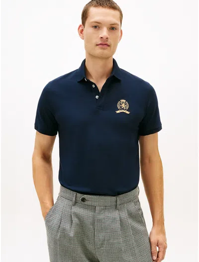 Tommy Hilfiger Regular Fit Crest Logo Pique Polo In Blue