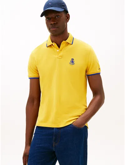 Tommy Hilfiger Regular Fit Crest Logo Pique Polo In Yellow