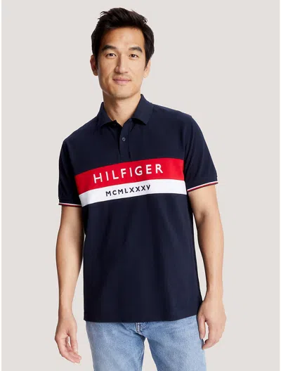 Tommy Hilfiger Regular Fit Embroidered Hilfiger Polo In Desert Sky