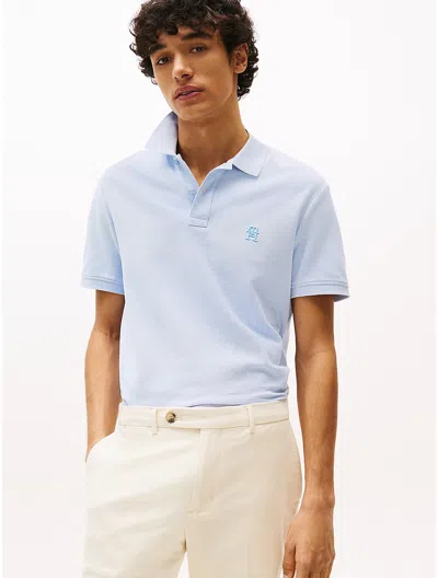 Tommy Hilfiger Regular Fit Embroidered Monogram Polo In Blue