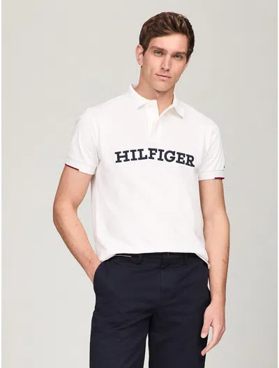 Tommy Hilfiger Regular Fit Embroidered Monotype Polo In Fresh White