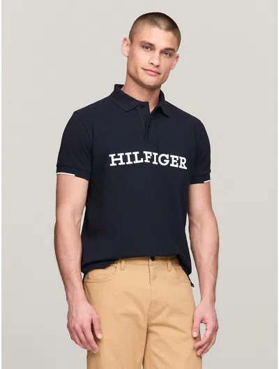 Tommy Hilfiger Regular Fit Embroidered Monotype Polo In Navy