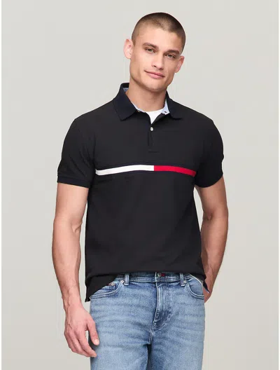 Tommy Hilfiger Regular Fit Embroidered Stripe Logo Polo In Black