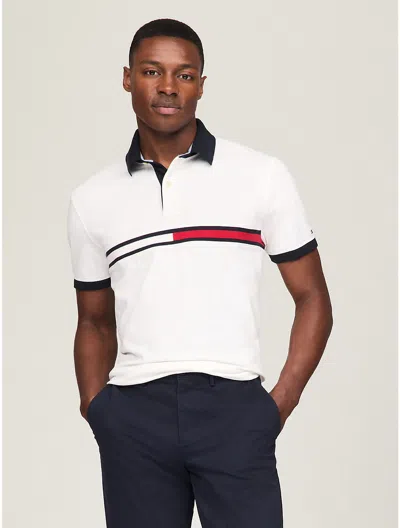 Tommy Hilfiger Regular Fit Embroidered Stripe Logo Polo In Fresh White