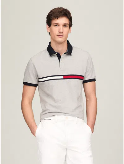 Tommy Hilfiger Regular Fit Embroidered Stripe Logo Polo In Grey Heather