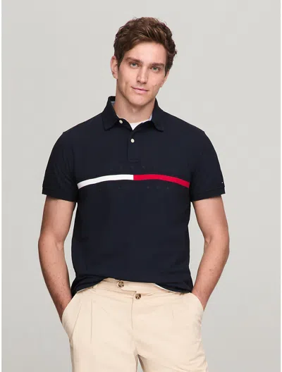 Tommy Hilfiger Regular Fit Embroidered Stripe Logo Polo In Navy