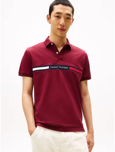 Tommy Hilfiger Regular Fit Embroidered Stripe Polo In Red