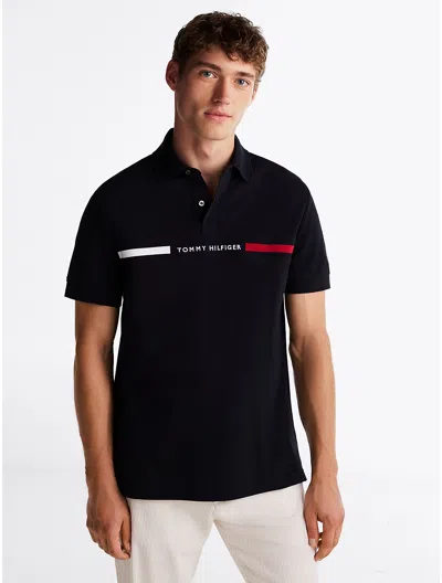 Tommy Hilfiger Regular Fit Embroidered Stripe Polo In Navy