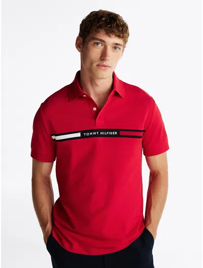 Tommy Hilfiger Regular Fit Embroidered Stripe Polo In Primary Red