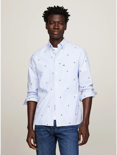 Tommy Hilfiger Regular Fit Fil Coupe Stripe Shirt In Blue Spell / Optic White / Multi