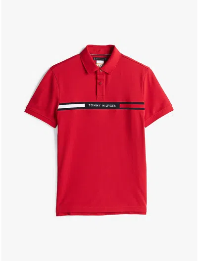 Tommy Hilfiger Regular Fit Flag Logo Stretch Polo In Medium Red