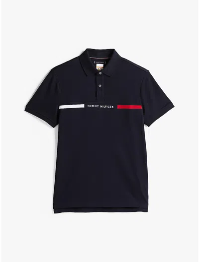 Tommy Hilfiger Regular Fit Flag Logo Stretch Polo In Navy
