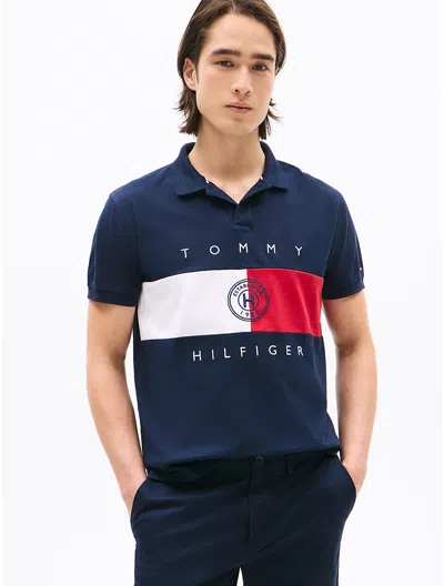 Tommy Hilfiger Regular Fit Flag Stripe Polo In Navy