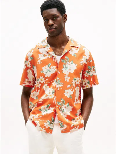 Tommy Hilfiger Regular Fit Floral Print Camp Shirt In Orange
