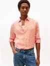 Tommy Hilfiger Regular Fit Gingham Linen Shirt In Pink