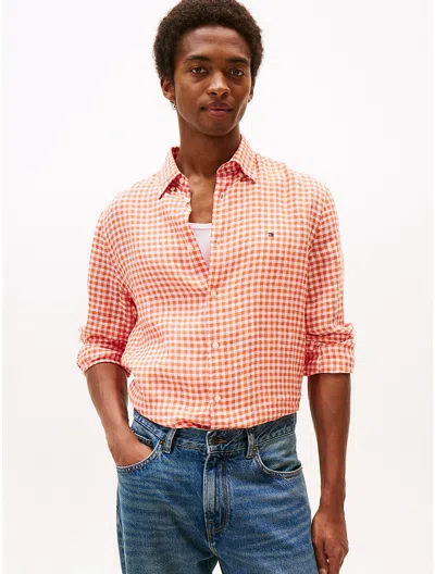 Tommy Hilfiger Regular Fit Gingham Linen Shirt In Pink