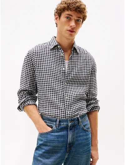 Tommy Hilfiger Regular Fit Gingham Linen Shirt In Blue