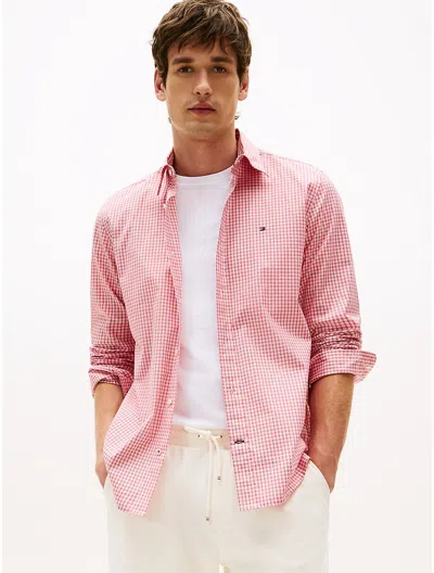 Tommy Hilfiger Regular Fit Gingham Stretch Poplin Shirt In Red