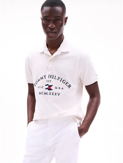 Tommy Hilfiger Regular Fit Hilfiger Flag Polo In Beige Heather