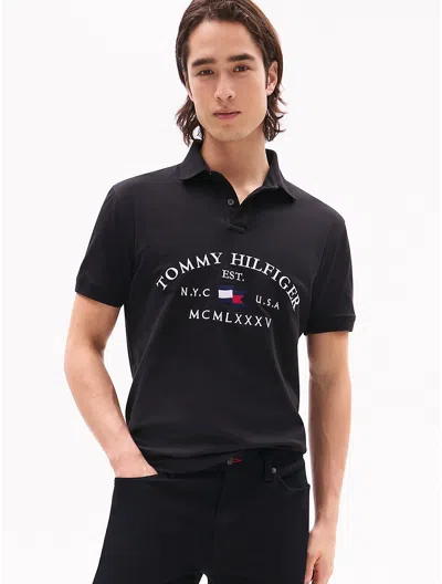 Tommy Hilfiger Regular Fit Hilfiger Flag Polo In Black