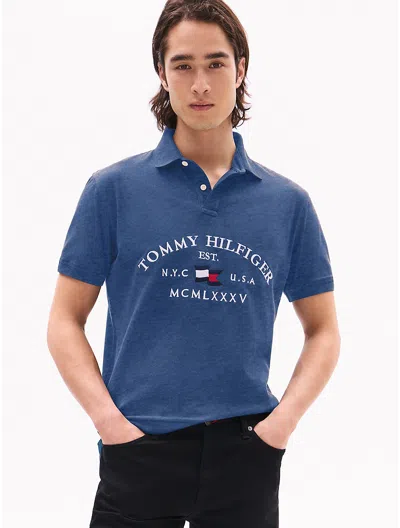 Tommy Hilfiger Regular Fit Hilfiger Flag Polo In Blue Heather