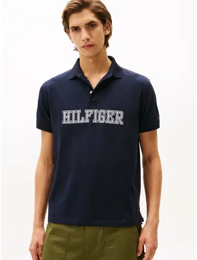Tommy Hilfiger Regular Fit Hilfiger Logo Polo In Blue