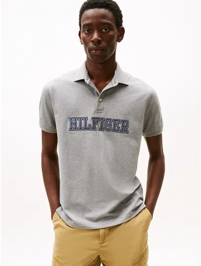 Tommy Hilfiger Regular Fit Hilfiger Logo Polo In Gray